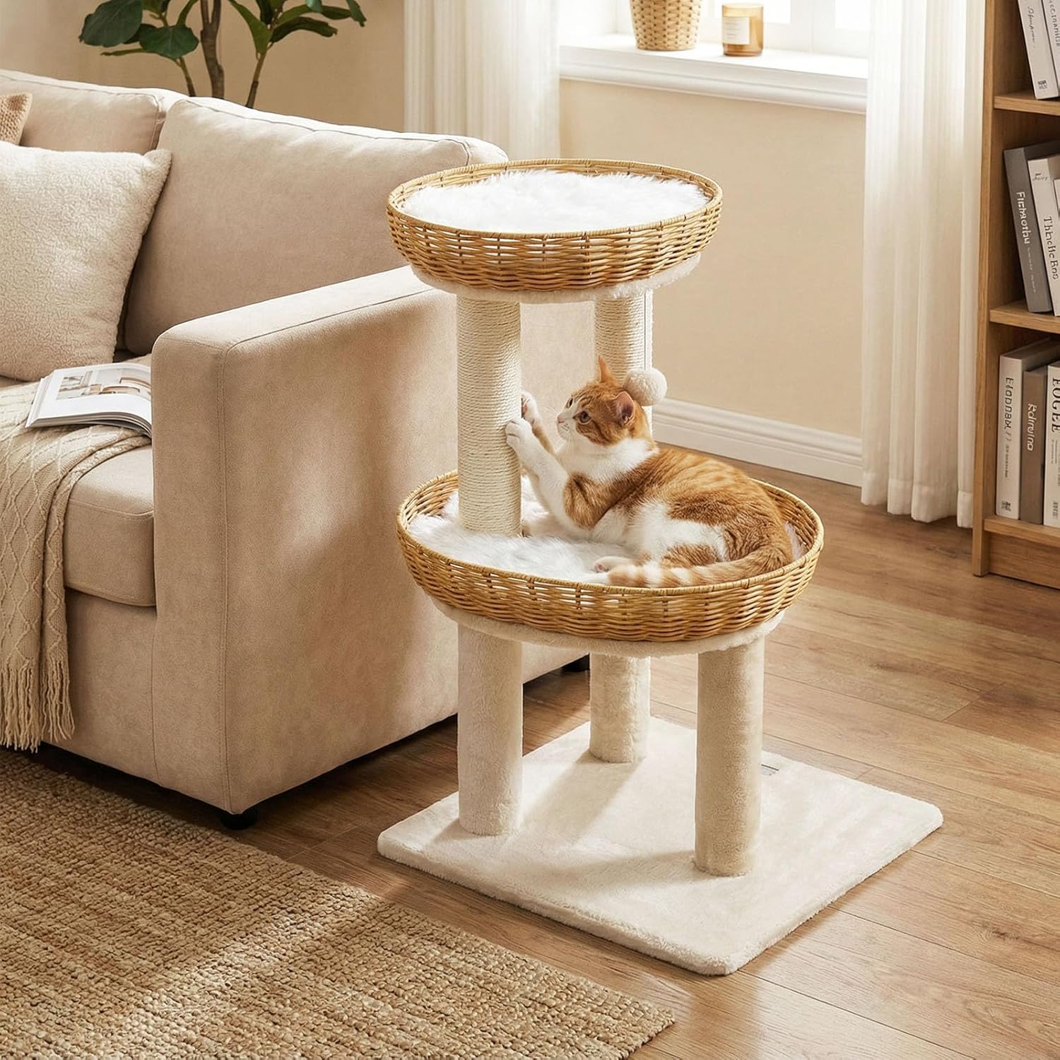 Modern Rotten Cat Tree With Cozy Double Basket Beds
