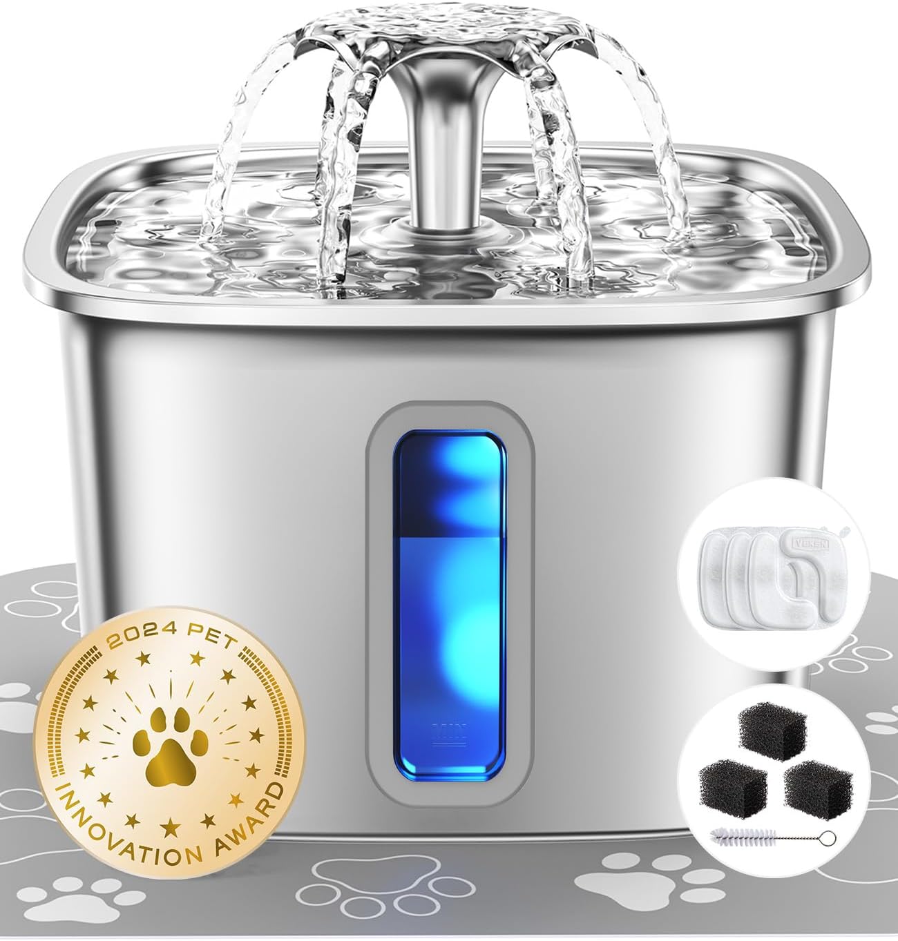 Veken Premium Stainless Steel Cat Water Fountain